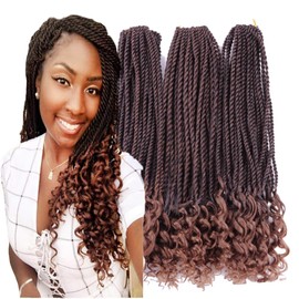 Haolocs 3Pack/Lot Curly Senegalese Twist Crochet Hair 18 Inch Curly Ends Prelooped Goddess Braids Crochet Hair Synthetic Braiding Hair Extensions for Women (#T1B/30)