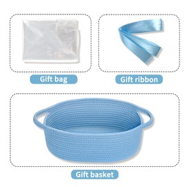 Gift Basket with Gift Bag & Ribbon- Small Woven Baskets for Gifts Empty, Rope Easter Basket with Handle Decorative Storage for Baby Showers, Toys & More, 12"X 8" X 5"