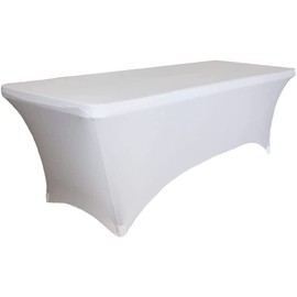 Skyour Stretch Spandex Table Cover 4ft/5ft/6ft/8ft Folding Rectangular Dinner Elastic Fitted Table Cloth Outdoor Cocktail Tablecloth Covers Protector (White, 8FT: 96x30x30in)