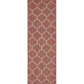 Unique Loom Trellis Collection Area Rug-Lattice Design, Moroccan Inspired for Indoor/Outdoor Décor, 2 ft x 6 ft Runner, Rust Red/Beige
