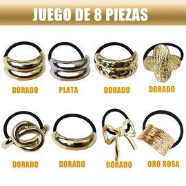 Mythya 8 Piezas de Metal Hair Ties, Metal Geométrica Pelo Coleta Titulares, Elegantes Diademas Elásticas, Metal Retro Elástico Hair Ties, Hair Band Cuerda Hair Cuff Wrap Hair Ties Accesorios para el cabello para Mujeres Niñas