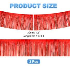 PATIKIL Foil Fringe Garland 10 Feet, 4 Pack Metallic Tinsel Streamers Fringe Banner Wall Hanging Curtain Backdrop for Wedding Birthday Christmas New Year Party Decoration, Red