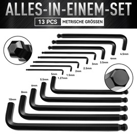 DISEN Allen Key Set 13-Piece 1, 27-10 mm, Hexagon Socket Cr-V Steel Hardened Allen Key Set for Home & Professional
