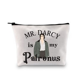 G2TUP Literary Gift Mr Darcy Is My Patronus Makeup Bag Mr Darcy Fan Cosmetic Bag Jane Austen Fan Gift Bookish Gift Zipper Travel Bag (Mr Darcy Is My Patronus White Bag)