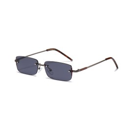 WDZAYXC Rectangular Retro Rimless Sunglasses for Men and Women, Metal Frame, Various Colours, UV400 Protection, grey/black, Unit size