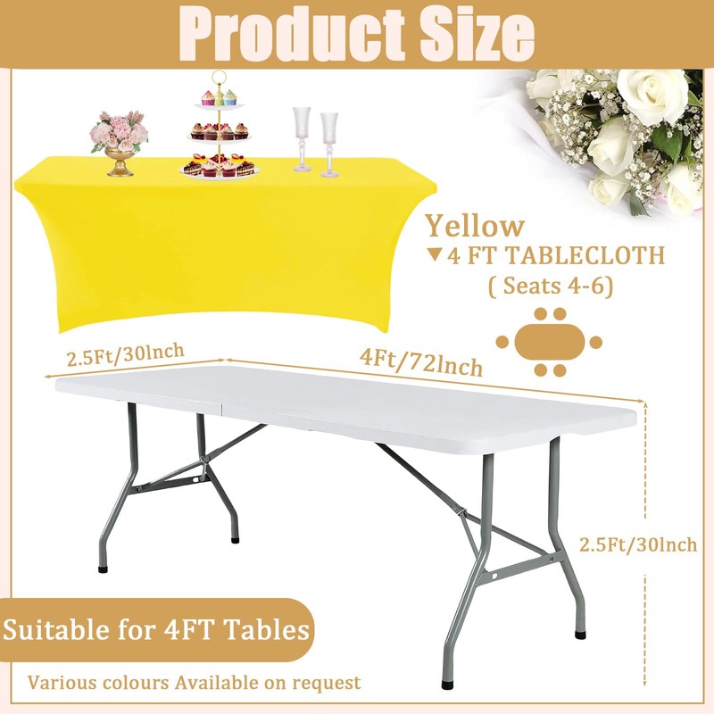 Yellow Spandex Tablecloth 4ft for Rectangle Table,Stretchable Tablecloth Washable Table