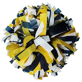 Danzcue 1 Pair 6" Plastic Cheerleading Pom Poms with Dowel Handle, Navy/Gold/White