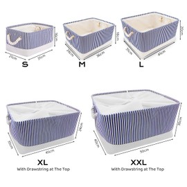 Mangata Washable Collapsible Thickened Canvas Fabric Storage Box with Handles (Small, Blue Stripe)