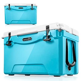 35 Quart Portable Cooler Box - Lightweight Heavy-Duty Travel Ice Cooler with 2-Way Handles, Drain - 5 Days Ice Retention, Holds 63 12-Ounce Cans & 2-Liter Bottles - SereneLife SLCB35BL (Blue)