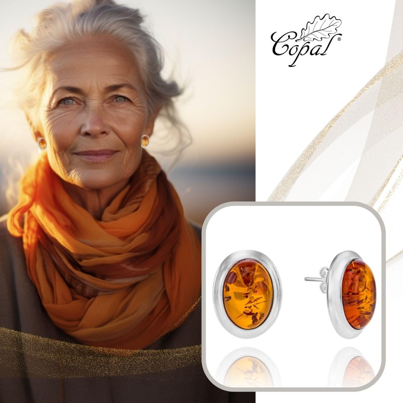 Copal Jewellery Amber Earrings, 925 Silver, Oval Box, Jewellery Box,