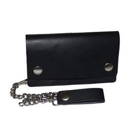 Trifold Biker's Large Wallet ID Card Holder With Chain Genuine Leather