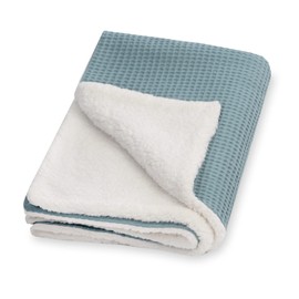 Julius Zöllner Winter Blanket Made of Waffle Pique and Cuddly Teddy Fabric, Size 70 x 100 cm, Made in Germany, Waffle Pique 100% Cotton, Oeko-Tex® Standard 100, Greenery