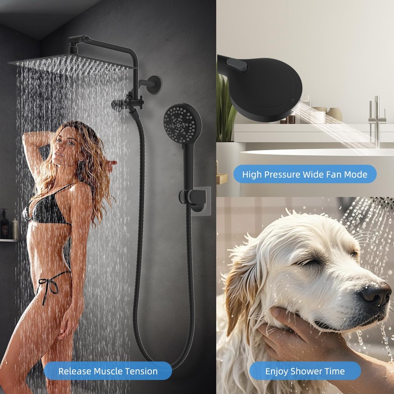 All Metal Shower Head, 8" High Pressure Rainfall/Handheld Shower Combo