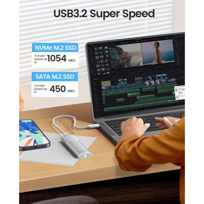 ORICO M.2 NVMe SATA SSD adaptador sin herramientas, USB C