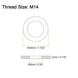 sourcing map 5Pcs M14 Flat Washer, 304 Stainless Steel 15mm ID x 44mm OD x 3mm Thick for Bolt Screw, Factories Repair, Kitchens, Shops, and Outdoor Construction, Silver