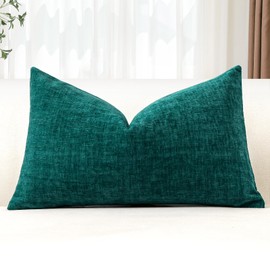 OTOSTAR Chenille Throw Pillow Covers 12x20 Inch Soft Farmhouse Teal Decorative Pillow Covers Solid Lumbar Cushion Case for Sofa Bed Living Room Couch Home Decor (Teal)