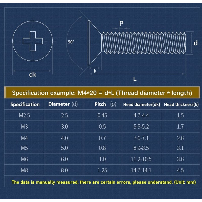 CONPHERON Nylon Phillips Countersunk Screws Plastic Machine Screws White M2.5