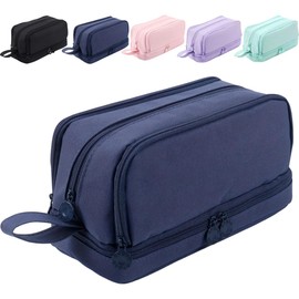 Pen Case, Large Capacity, Pencil Case, Double Zipper, Tool Pen Case, Pouch, Multi-functional, Stationery Storage Pouch, Canvas, Stylish, Simple, Divider, Small Items, For Boys & Girls, For Salesman