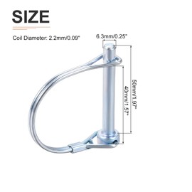 DTGN 6.3mm x 50mm (DxL) Shaft Locking Pin - 1Pack - Good for Farm Trailers Lawn - Carbon Steel Round Trailer Coupler Pin - Silver Tone