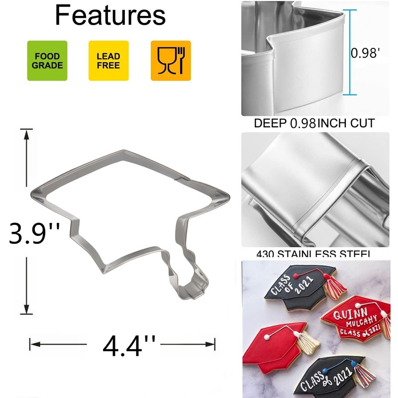 4.4" Graduation Cap Cookie Cutter, Stainless Steel Molds Graduation Cap