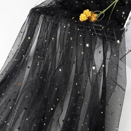 HAVII 59" x 8 Yards Black Glitter Tulle Rolls Star Moon Sequin Tulle Fabric Bolt for Photography Props Background Tutu Table Skirts DIY Sewing Crafts Wedding Party Decor