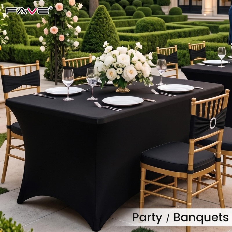 2 Pack Spandex Table Cover 6 FT Black Tablecloths Rectangle