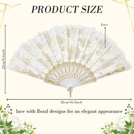 Maitys 70 Pcs Lace Floral Hand Fans Retro Elegant Chinese Folding Fan White Vintage Bridal Handheld Dancing Fan Props for Wedding Party Church Ladies Girls Favors (Gold)