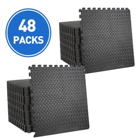 SEGAWE 48 Tiles Puzzle Exercise Mat EVA Foam Interlock GYM Mat Protective Floor Black