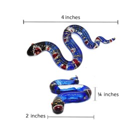 WitnyStore Tiny 4" Glittering Dark Blue Slither Hognose Snake Figurine - Miniature Hand Blown Painted Glass Serpent Small Crystal Reptile Animals Colorful Decorative Collectible Figures Décor Gifts