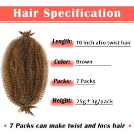Marley Hair 10 Inch 7 Packs Brown Marley Twist Braiding Hair for Soft Faux Locs Crochet Hair Pre Separated Springy Afro Twist Hair Cuban Twist Hair Pre Fluffed Spring Twist Hair Extensions(10",30#)