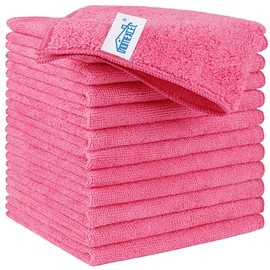 HOMEXCEL Pink Microfiber Cleaning Cloth, 12 Pack Premium Microfiber Towels for Cars, Lint Free, Scratch-Free, Highly Absorbent, Reusable Cleaning Rags for Car, Household, Kitchen, Window, 11.5"X11.5"