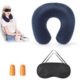 Inflatable Neck Pillow, Travel Pillow, Neck Pillow, Inflatable Soft Neck Pillow, Travel Pillow, Neck Support Pillow with Sleeping Mask and Earplugs, Travel for Office, Plane, Car, Travel (Blue)