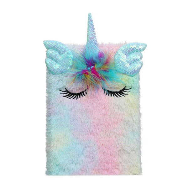 Newfancy Women Girls Unicorn Notebook Fuzzy Journals Journal Rainbow Tie