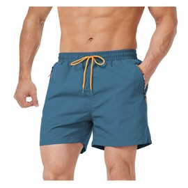 Bulobulo Swimming Trunks with Zip Pocket Men's Quick-Drying, peacock blue, XL