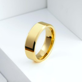 King Will Mens 7mm Gold Tungsten Wedding Band High Polished Beveled Edge Rings Comfort Fit Engagement Anniversary Rings, size 12