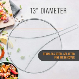 U.S. Kitchen Supply Stainless Steel Splatter Guard 13" Fine Mesh Cover, Grease & Oil, Splatter Screen for Frying Pan, Cooking Pots, with Resting Feet