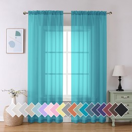 Aiyufeng - Cortinas transparentes de color turquesa de 213 cm de largo, juego de 2 paneles, cortinas transparentes de gasa suave y aireada con bolsillo para barra, para dormitorio y sala de estar, cad