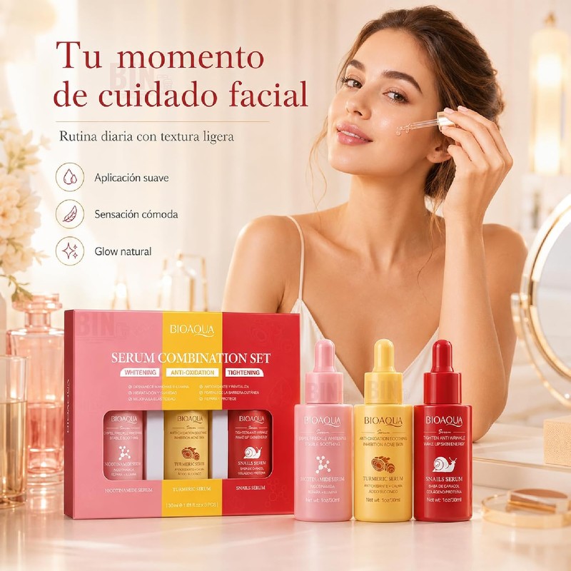 Kit de Sérums Faciales Antiedad e Hidratante, Set de 3