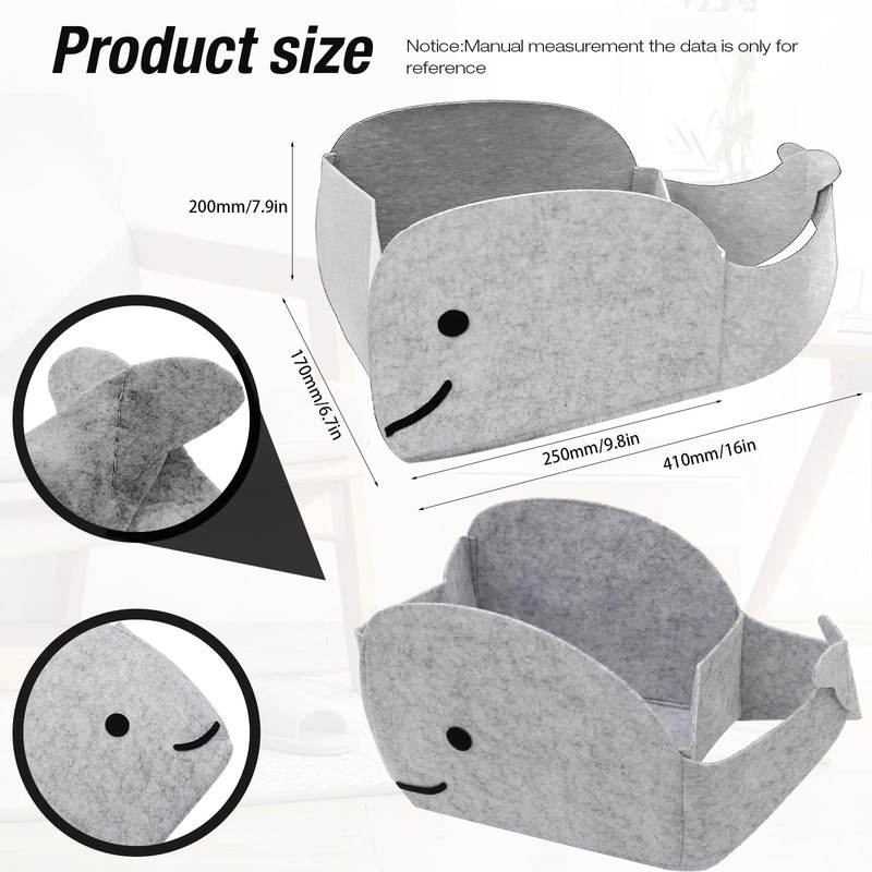 Aynaxcol Storage Basket Felt Storage Bin Whale Shaped Collapsible &