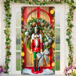 BlissYard Christmas Door Cover Winter Nutcracker Doors Cover Nutcracker Soldier Festive Wreath Holiday Front Door Decoration 71x35 Inch Classic Welcome Banner Home Garden Indoor Outdoor Display