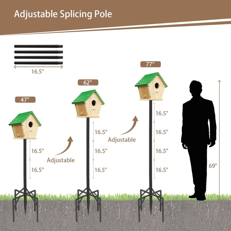 77 Inch Heavy Duty Smart Bird Feeder Pole for Outdoors