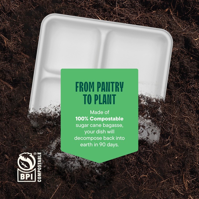100% Compostable, 5 Compartment, Disposable Paper Plates [125-Pack] - {PFAS