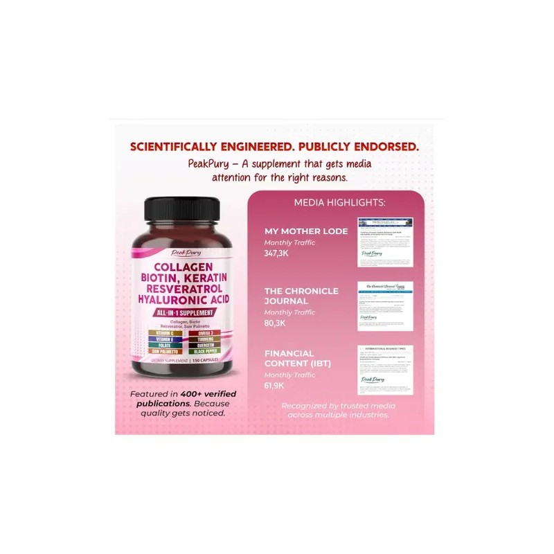Colágeno Peakpury 4 Tipos + Resveratrol Cúrcuma 150 Cápsulas sin