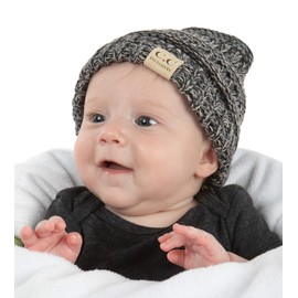 Funky Junque Baby Girls Winter Beanie Cap Baby Toboggan 6-12 Months Newborn Knit Hat Soft Warm - Grey, Black, Beige, French Beige - 4 Tone Mix