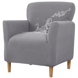 Gollense Banquet Armchair Slipcover Small Accent Chair Slipcovers with Arms Stretch Chair Covers for Living Room Waterproof Club Chair Cover Anti Slip Pet Friendly (Waffle-Light Grey, 1PCS)