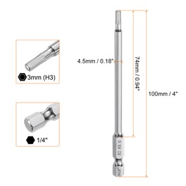 sourcing map 2pcs Hex Head Wrench Drill Bit 3mm (H3) Metric 1/4" Hex Shank 100mm (4") Long Magnetic S2 Steel Screwdriver Bits Industrial Grade Hexagon Flat Tip Drill Bits for Screws