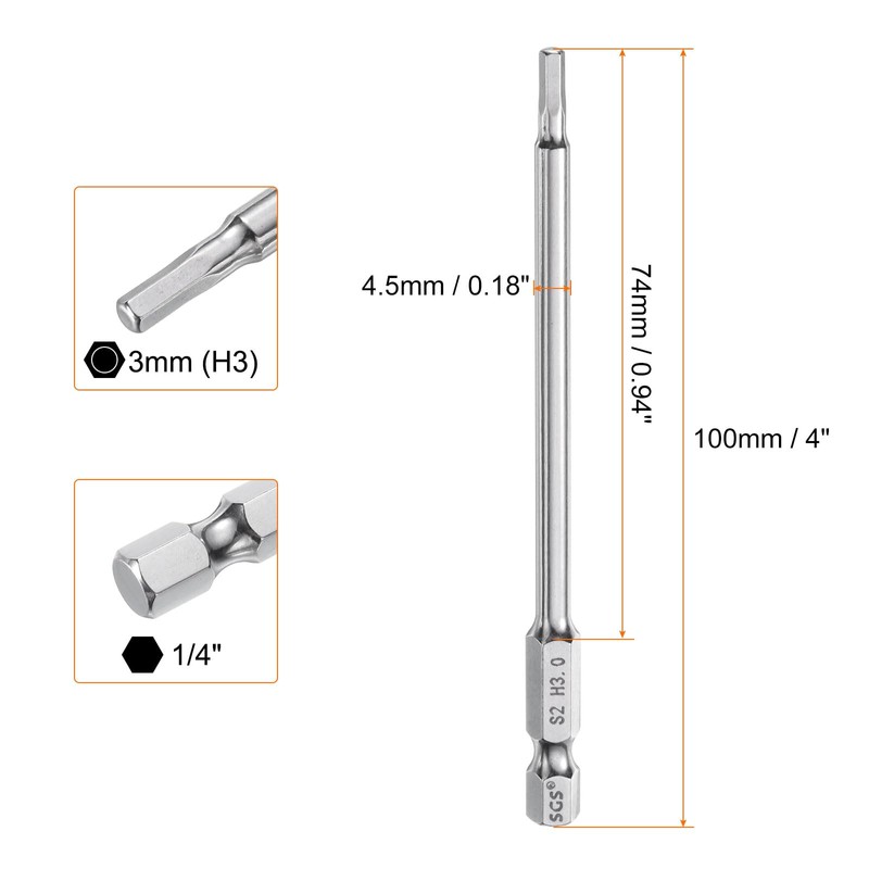sourcing map 2pcs Hex Head Wrench Drill Bit 3mm (H3)