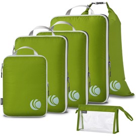Juego de 6 Bolsas Organizadoras de Viaje con Compresión, Organizadores de Viaje para Equipaje con con Bolsa para Ropa Sucia y Bolsa de Aseo de PVC Tra