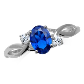 Silvershake 7X5mm Created Oval Shape Blue Sapphire White Gold Plated 925 Sterling Silver Engagement Ring September Gemstone Birthstone Size 10, Sterling Silver Rhodium (White Gold Plated), Created Blue Sapphire