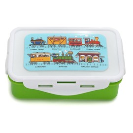 Tyrrell Katz Kids Trains Printed Lunch Box in Green - Children's Food Container with Clip Lock Lid and Removable Inner Divider - 17 x 11 x 5 cm